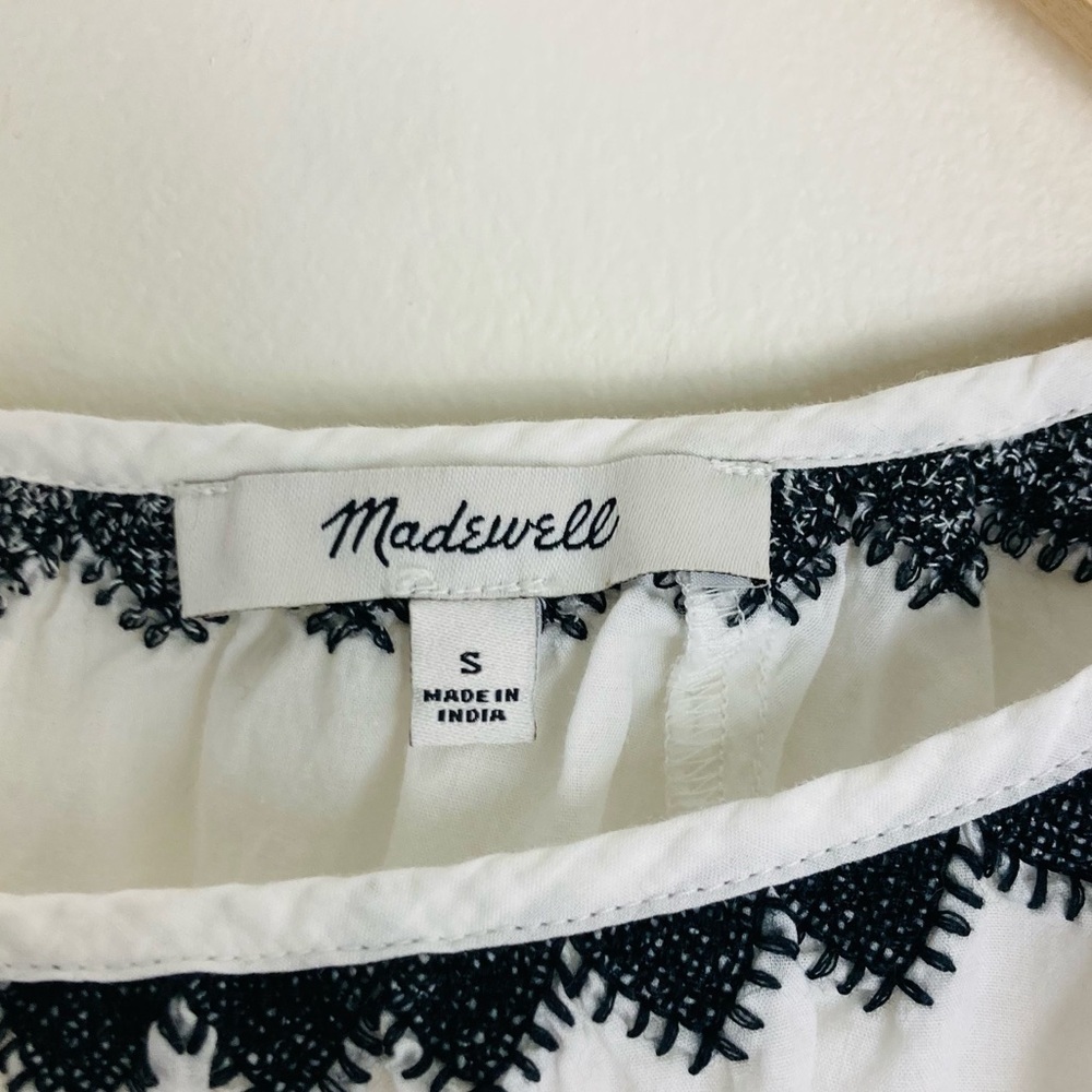 Madewell slightly sheer white cotton top w/ black, red & yellow embroidery. S - Picture 6 of 8